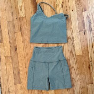 Beyond Yoga Sage Green Bike Shorts Set